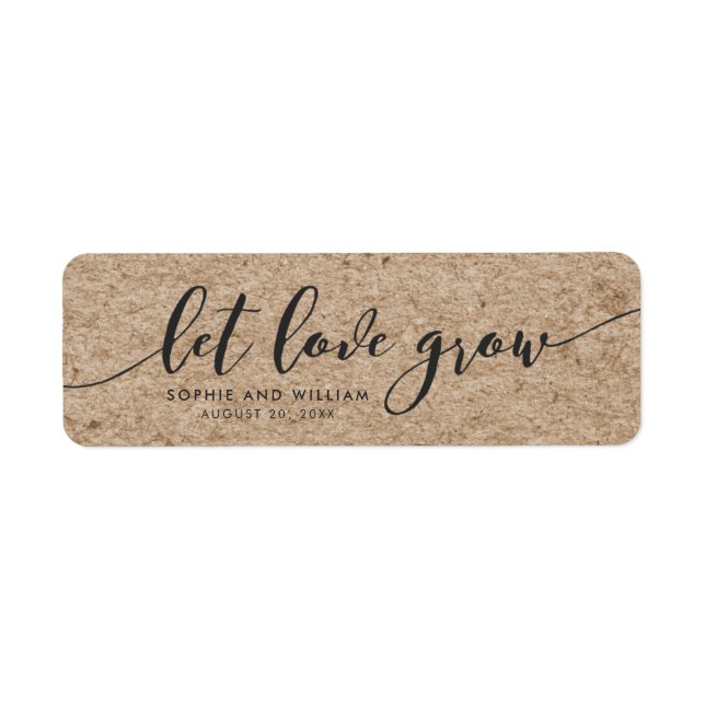 Rustic Faux Kraft Låt Kärlek Grow Wedding favor Returadress Etikett (Framsidan)