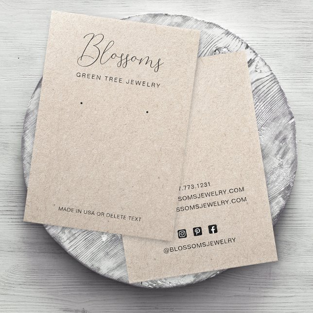 Rustic Faux Kraft Papper Visning Earring Card Visitkort (Personalized Rustic Faux Kraft Paper Earring Display Card)
