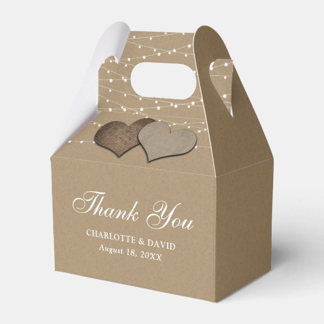 Rustic Faux Kraft Papper Wedding Favor Box Presentaskar (Framsidan Sidan)