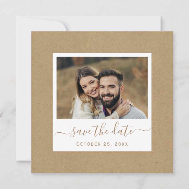 Rustic Faux Kraft Pappra fotopatset Guld Bröllop Spara Datumet (Framsida)
