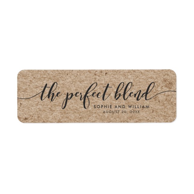 Rustic Faux Kraft skript Perfekten Blend Bröllop Returadress Etikett (Framsidan)