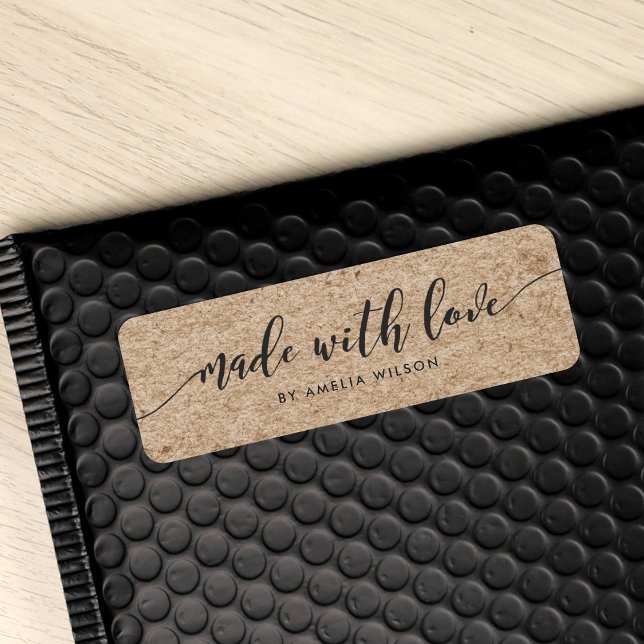 Rustic Faux Kraft - slappna av i skript med Kärlek Returadress Etikett (Skapare uppladdad)