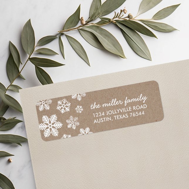 Rustic Faux Kraft Snöflingor Adressetiketters Returadress Etikett (Skapare uppladdad)