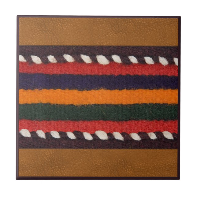 Rustic Faux Leather Ethnic Rand Boho Western Kakelplatta (Framsidan)