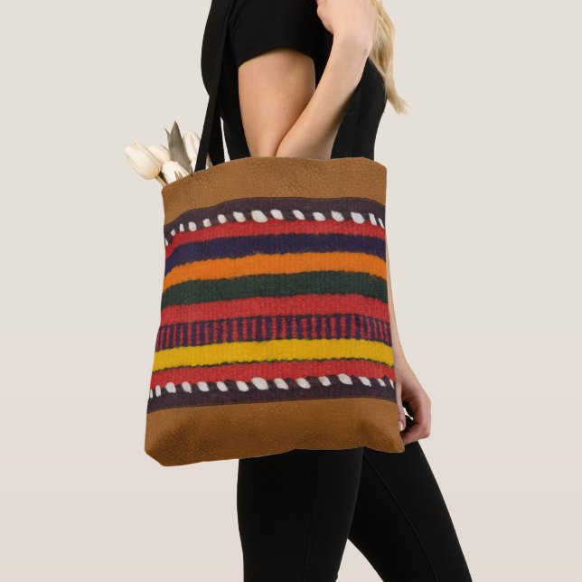 Rustic Faux Leather Ethnic Rand Chic Western Tygkasse (Närbild)