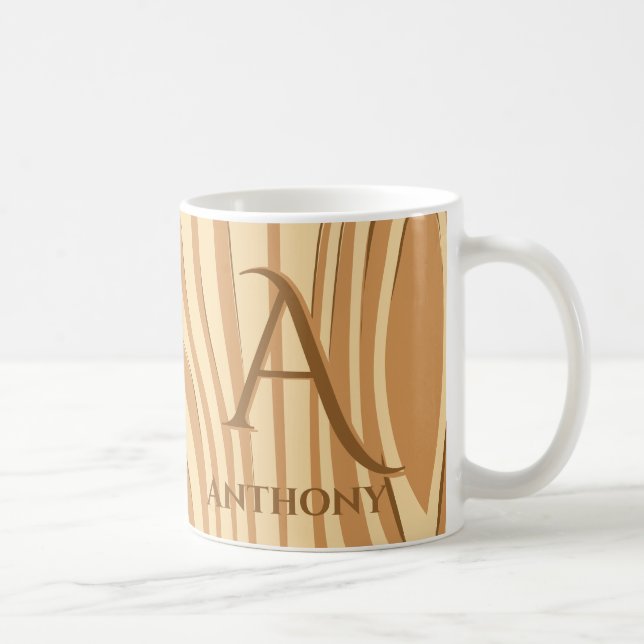 Rustic Faux Nedfläckad Brown Wood Monogrammed Anpa Kaffemugg (Höger)