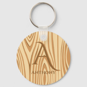 Rustic Faux Nedfläckad Brown Wood Monogrammed Anpa Nyckelring