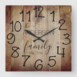 Rustic Faux Wood Barn Farmhouse Anpassningsbar Nam Fyrkantig Klocka