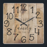 Rustic Faux Wood Barn Farmhouse Anpassningsbar Nam Fyrkantig Klocka<br><div class="desc">En rolig, unik, unik personlig av typen en typ har en fin träbakgrund med och ord, "Familjen ANDERSSON est". 20XX tum i svart typografi. Anpassa den här klockan genom att lägga till din egen personliga information. Gör en underbarare bröllop, årsdag eller hemmauppvärmningspregift. Klicka på "anpassa den här mallen" om du...</div>