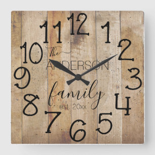 Rustic Faux Wood Barn Farmhouse Anpassningsbar Nam Fyrkantig Klocka