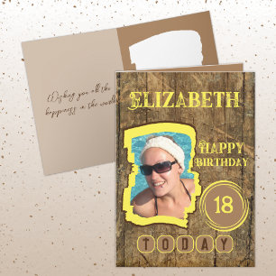 Rustic faux wood brun gult 18:e födelsedag kort