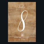 Rustic Faux-Wood Calligraphy Script Bröllop Bordsnummer<br><div class="desc">Ett modernt kalligrafiskript och botaniskt blommigt inslag mot en faux-wood-bakgrund gör perfekten rustic land-stil utomhus/inomhus-bordsnummer för din bröllop-plats. Byt enkelt ut varje nummer som behövs separat,  tillsammans med ditt namn och händelsemedatum.</div>