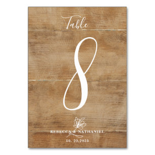 Rustic Faux-Wood Calligraphy Script Bröllop Bordsnummer