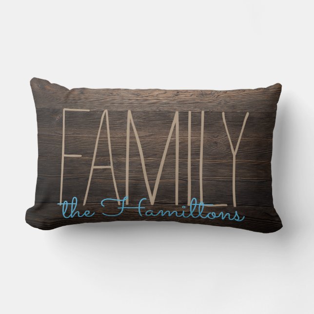 Rustic FAUX WOOD Chic Family Monogram BLUE Lumbarkudde (Framsida)