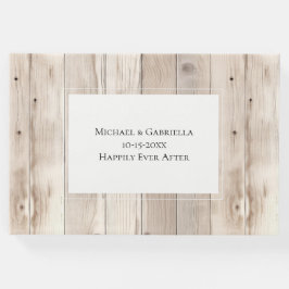 Rustic Faux Wood Cream White Bröllop Gästböcker