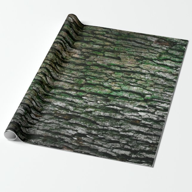Rustic Faux Wood Grain Träd Bark Moss Presentpapper (Utrullad)