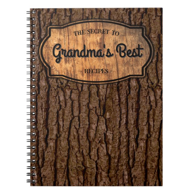 Rustic Faux Wood Grain Träd Bark Recipe Cookbook Anteckningsbok (Framsidan)