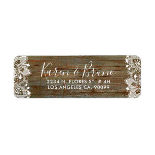 Rustic Faux Wood & White Blommigt Snöre Returadress Etikett