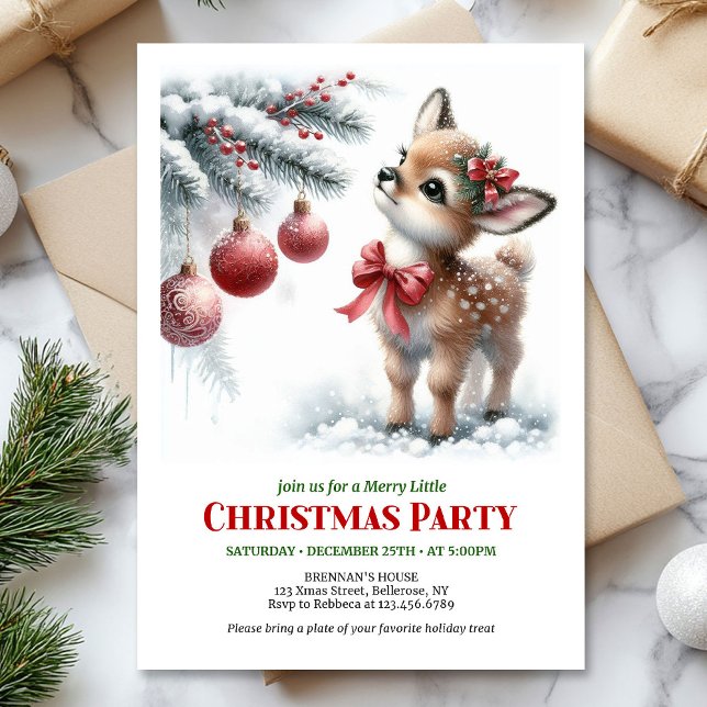 Rustic fawn snowy forest serene scene Christmas  Inbjudningar (Rustic fawn snowy forest serene scene Christmas invite

)