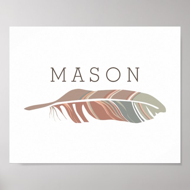 Rustic Feather | Blå Personlig Namn Väggkonst (Framsidan)