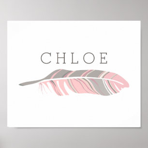 Rustic Feather Rosa Personlig Namnskylt Poster
