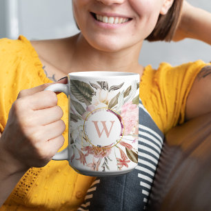 Rustic Feminin Blommigt Bouquet med Monogram Kaffemugg