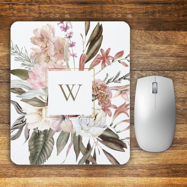 Rustic Feminin Blommigt Bouquet med Monogram Musmatta (Skapare uppladdad)