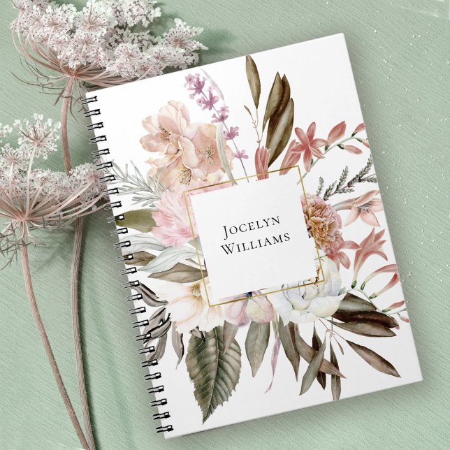 Rustic Feminine Blommigt Wildblommor med Namn Anteckningsbok (Personalize with your name.)