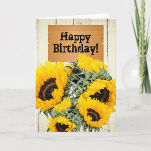 Rustic Fence Wooden Sign Sunblommor Birthday Kort
