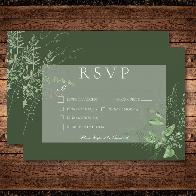 Rustic Fern Foliage Emerald Grönt Dinner Bröllop OSA Kort (Rustic Fern Foliage Emerald Green Dinner Wedding RSVP Card)