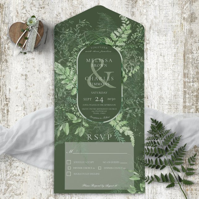 Rustic Fern Grönt Foliage Emerald Dinner (Also available with a QR code or without dinner selection options.)