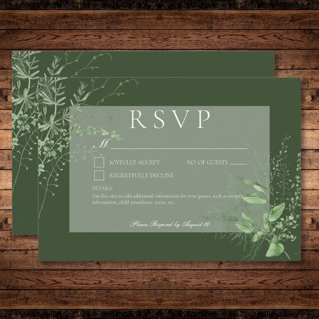 Rustic Fern Grönt Foliage Emerald Grönt nr Middag OSA Kort (Rustic Fern Green Foliage Emerald Green No Dinner RSVP Card)