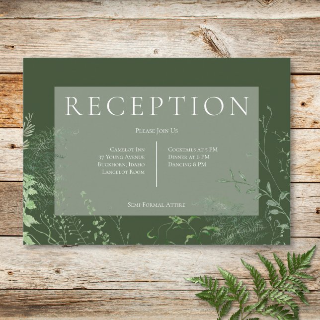 Rustic Fern Grönt Foliage Emerald Grönt Reception Tilläggskort (Rustic Fern Green Foliage Emerald Green Reception Enclosure Card)