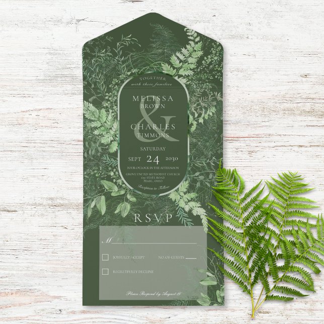 Rustic Fern Grönt Foliage Emerald No Middag (Also available with a QR code or with dinner selection options.)