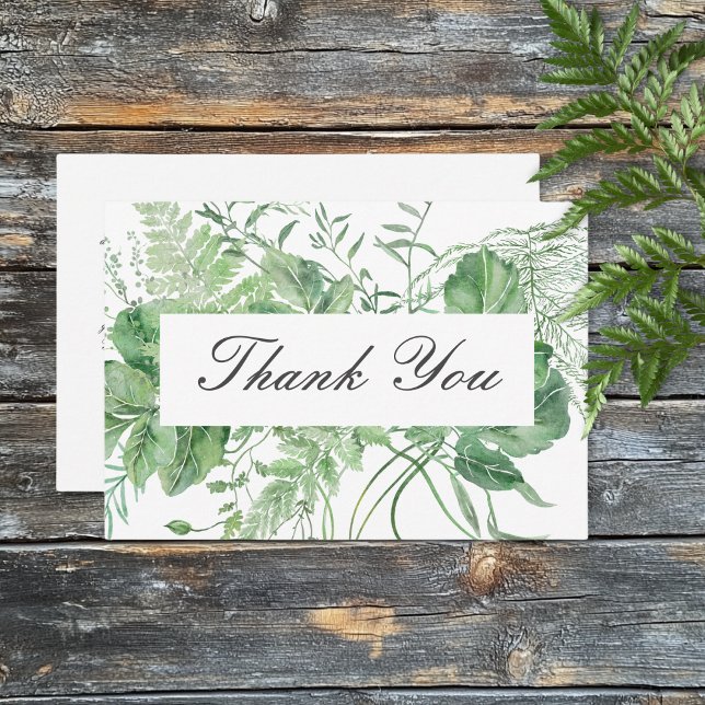 Rustic Fern Grönt Foliage White Bröllop Tack Kort (Rustic Fern Green Foliage White Wedding Thank You Card)