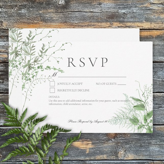 Rustic Fern Grönt Foliage White No Middag OSA Kort (Rustic Fern Green Foliage White No Dinner RSVP Card)
