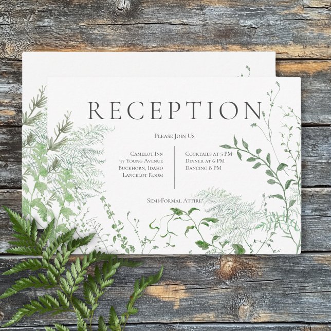 Rustic Fern Grönt Foliage White Wedding Reception Tilläggskort (Rustic Fern Green Foliage White Wedding Reception Enclosure Card)
