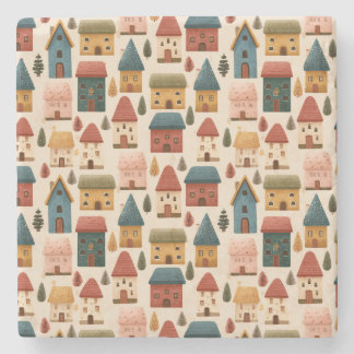 Rustic Festive Christmas Houses Seamless Pattern Stenunderlägg