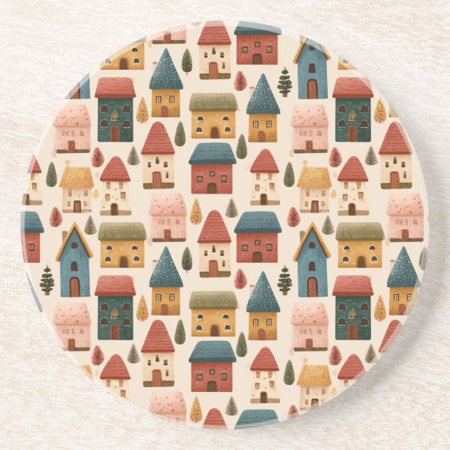 Rustic Festive Christmas Houses Seamless Pattern Underlägg (Framsidan)