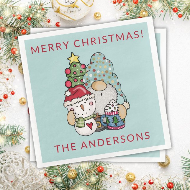 Rustic Festive Gnome Snögubbe God jul Party Pappersservett (Skapare uppladdad)