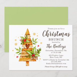 Rustic Festive-julafton-Helgdag, julBrunch Inbjudningar