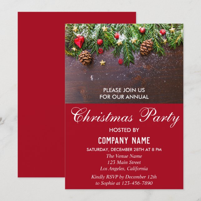 Rustic Festive Red Company Helgdag jul Party Inbjudningar (Fram/baksida)