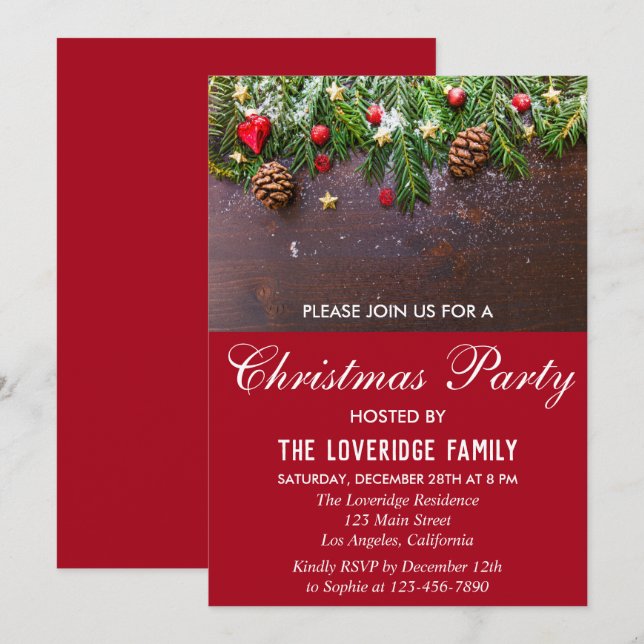 Rustic Festive Red Helgdag Land jul Party Inbjudningar (Fram/baksida)