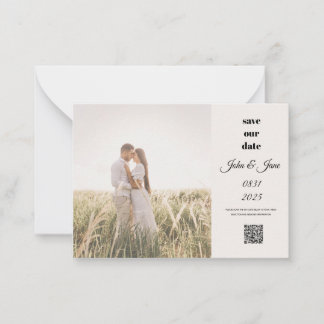 Rustic Field Photo Save the Date with QR Code Anteckningskort