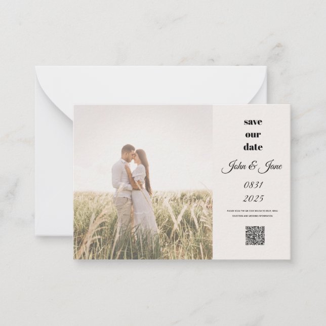 Rustic Field Photo Save the Date with QR Code Anteckningskort (Framsida)