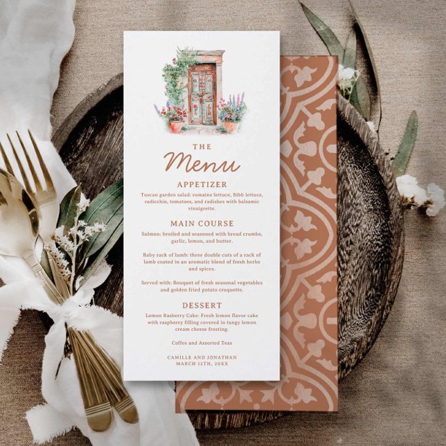 Rustic Fiesta Bröllop Card Meny (Rustic Terracotta Wedding Menu)