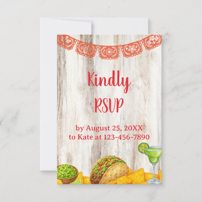 Rustic Fiesta RSVP Card with Optional QR Code OSA Kort (Framsida)
