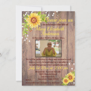Rustic Firande of Life Funeral Blommigt Photo Inbjudningar