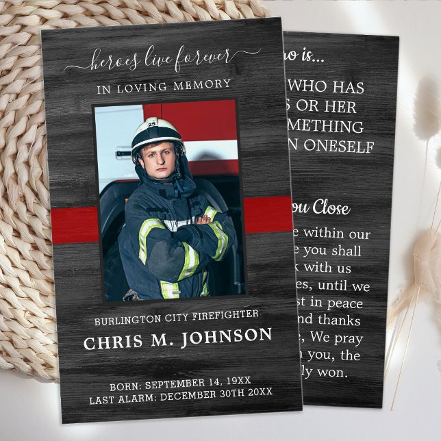 Rustic Firefighter Memorial Prayer Card Visitkort (Skapare uppladdad)