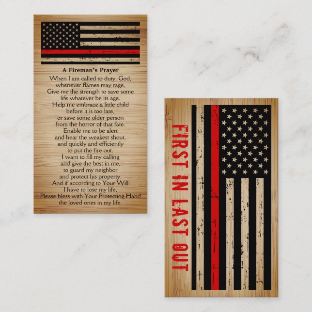 Rustic Fireman's Prayer Bulk Thin Red Line Visitkort (Fram/baksida)